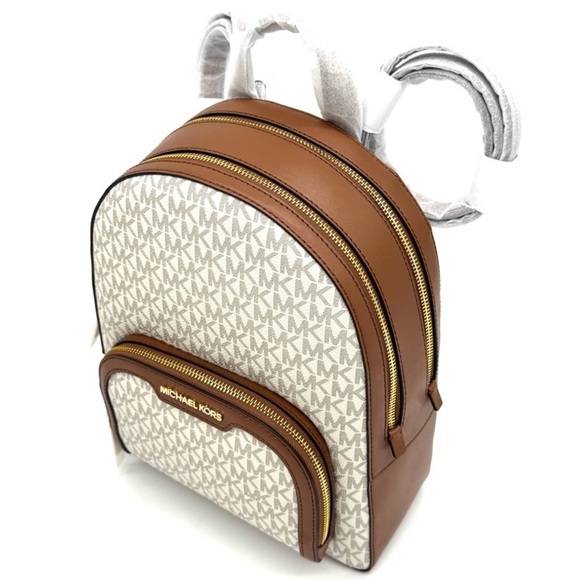 Michael Kors Medium Jaycee Zip Pocket Logo Backpack Vanilla/Brown - Picture 6 of 11